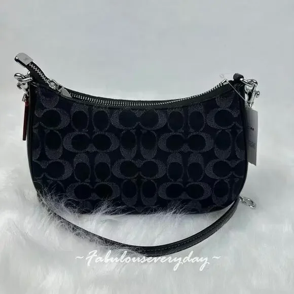 Coach Teri Shoulder Bag Crossbody In Signature Denim/Silver/Black CDE43 NWT - Picture 3 of 8